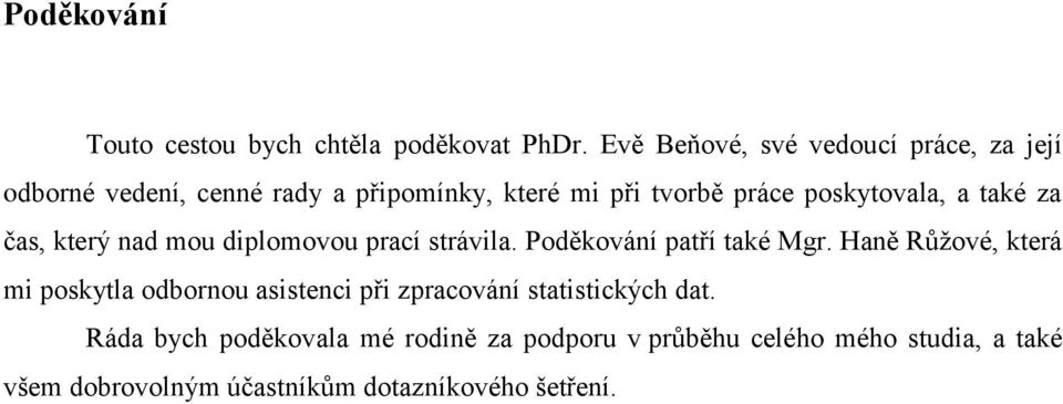 poskytovala, a také za čas, který nad mou diplomovou prací strávila. Poděkování patří také Mgr.