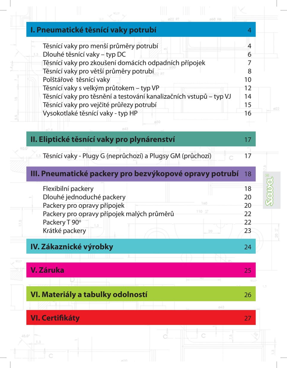 Vysokotlaké těsnící vaky - typ HP 16 II. Eliptické těsnící vaky pro plynárenství 17 Těsnící vaky - Plugy G (neprůchozí) a Plugsy GM (průchozí) 17 III.