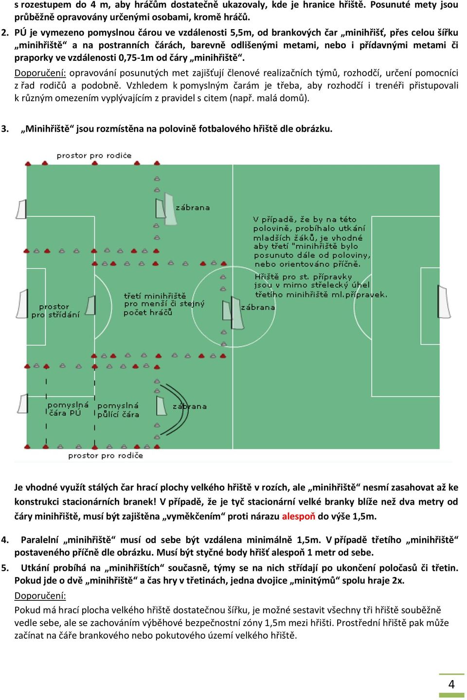 ve vzdálenosti 0,75-1m od čáry minihřiště. Doporučení: opravování posunutých met zajišťují členové realizačních týmů, rozhodčí, určení pomocníci z řad rodičů a podobně.