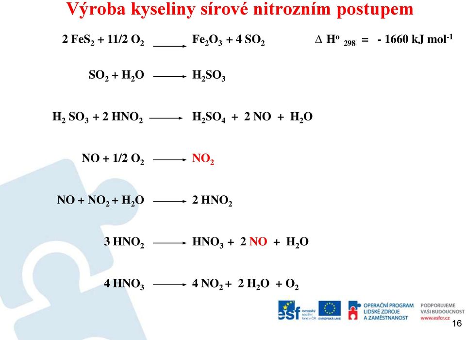 2 HNO 2 H 2 SO 4 + 2 NO + H 2 O NO + 1/2 O 2 NO 2 NO + NO 2 + H 2 O 2