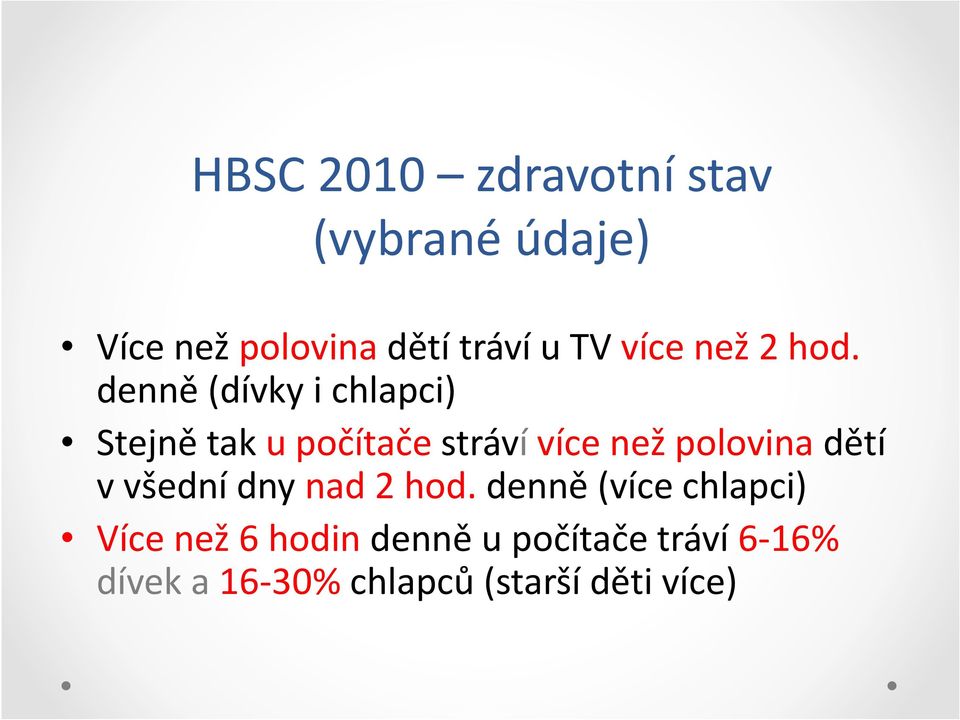 denně (dívky i chlapci) Stejně tak u počítačestráví více než polovinadětí