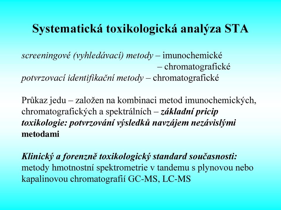 spektrálních základní pricip toxikologie: potvrzování výsledků navzájem nezávislými metodami Klinický a forenzně