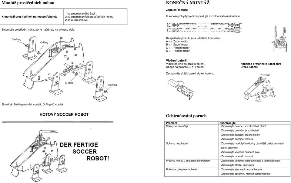 A = + Zadní motor B = - Zadní motor C = + Přední motor D = - Přední motor Vložení baterií: Vložte baterie do držáku baterií. Dbejte na polaritu (+ a -) baterií.