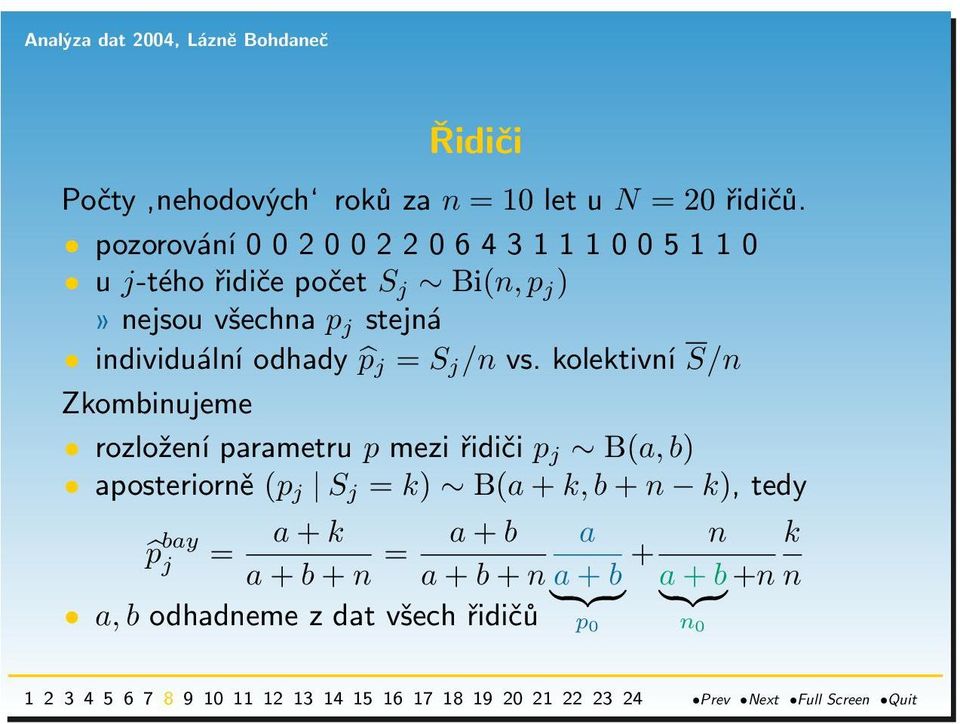 individuální odhady p j = S j /n vs.