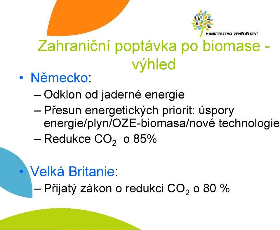 energie/plyn/oze-biomasa/nové technologie Redukce CO 2