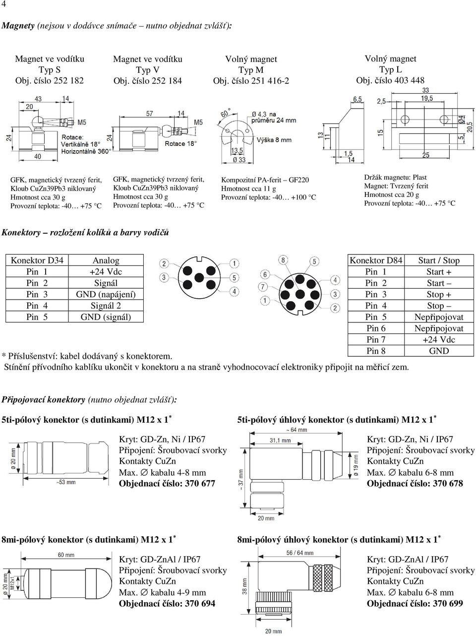 číslo 403 448 GFK, magnetický tvrzený ferit, Kloub CuZn39Pb3 niklovaný Hmotnost cca 30 g Provozní teplota: -40 +75 C GFK, magnetický tvrzený ferit, Kloub CuZn39Pb3 niklovaný Hmotnost cca 30 g