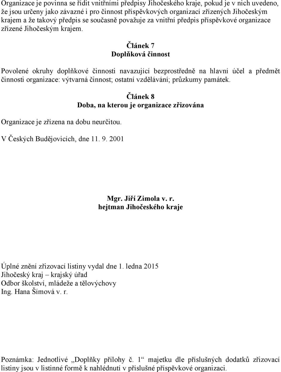 Článek 7 Doplňková činnost Povolené okruhy doplňkové činnosti navazující bezprostředně na hlavní účel a předmět činnosti organizace: výtvarná činnost; ostatní vzdělávání; průzkumy památek.