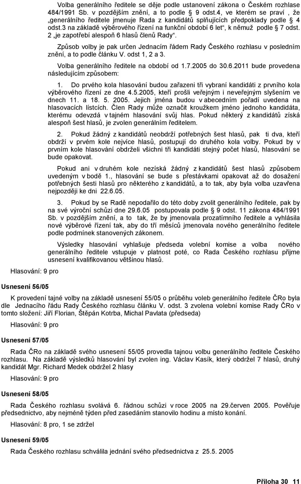 2 je zapotřebí alespoň 6 hlasů členů Rady. Způsob volby je pak určen Jednacím řádem Rady Českého rozhlasu v posledním znění, a to podle článku V. odst 1, 2 a 3.