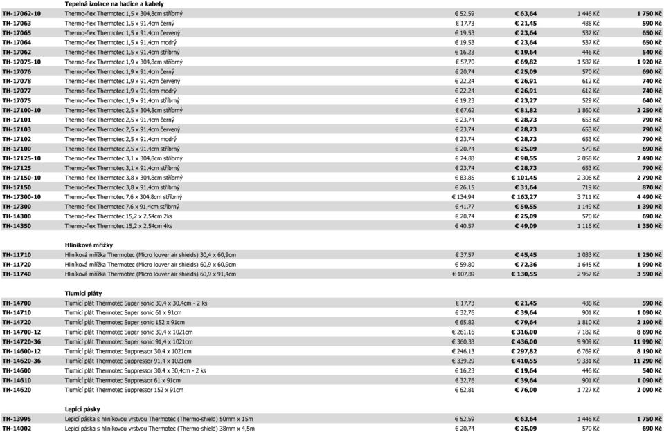 stříbrný 16,23 19,64 446 Kč 540 Kč TH-17075-10 Thermo-flex Thermotec 1,9 x 304,8cm stříbrný 57,70 69,82 1 587 Kč 1 920 Kč TH-17076 Thermo-flex Thermotec 1,9 x 91,4cm černý 20,74 25,09 570 Kč 690 Kč