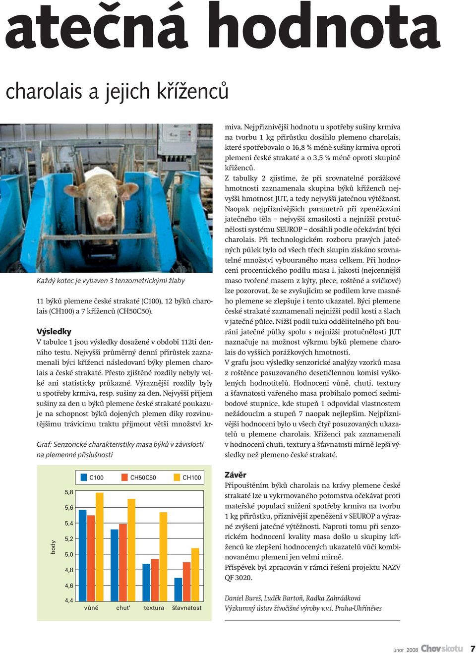 Nejvyšší průměrný denní přírůstek zaznamenali býci kříženci následovaní býky plemen charolais a české strakaté. Přesto zjištěné rozdíly nebyly velké ani statisticky průkazné.