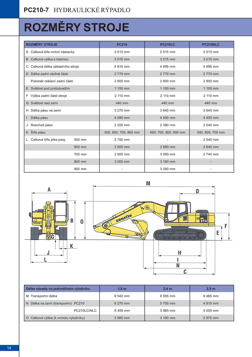 zadní èásti stroje2 110 mm 2 110 mm 2 110 mm G Svìtlost nad zemí 440 mm 440 mm 440 mm H Délka pásu na zemi 3 270 mm 3 640 mm 3 640 mm I Délka pásu 4 080 mm 4 450 mm 4 450 mm J Rozchod pásù 2 200 mm 2