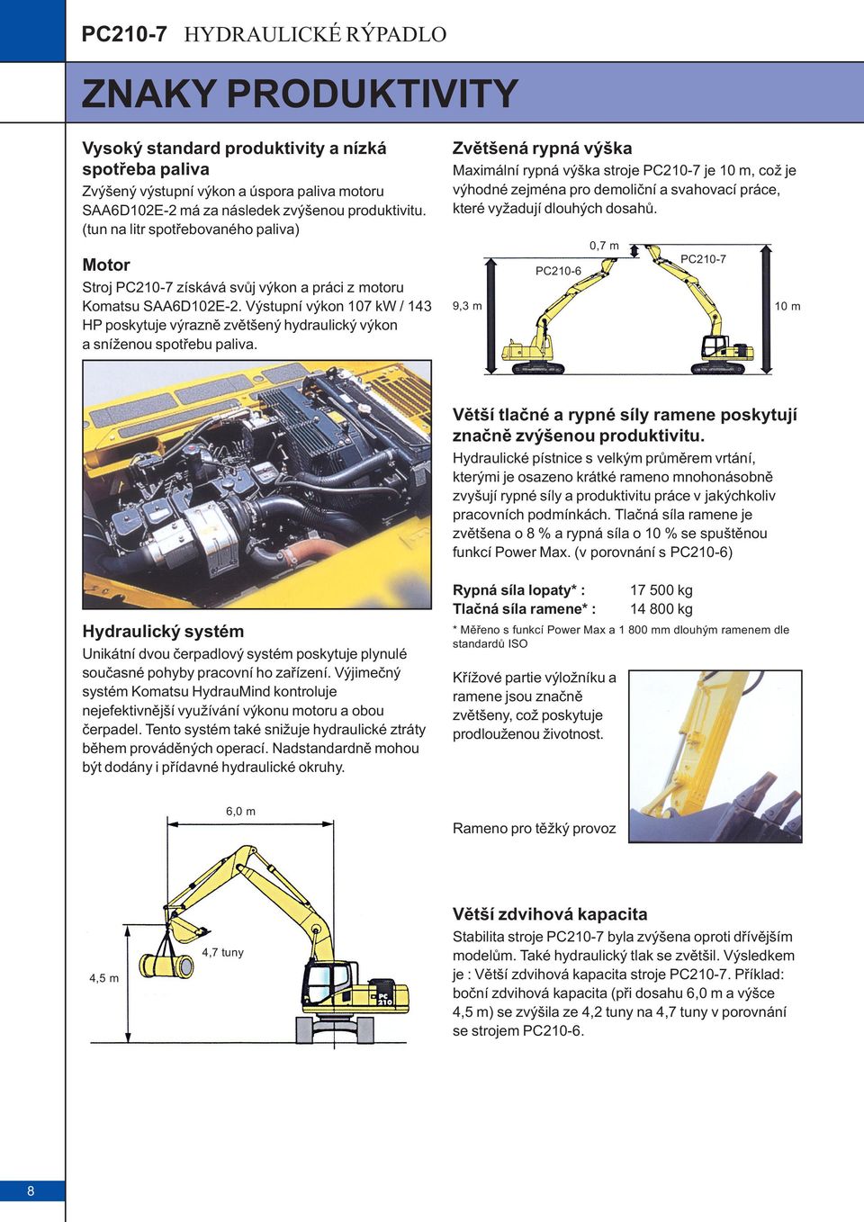 Výstupní výkon 107 kw / 143 HP poskytuje výraznì zvìtšený hydraulický výkon a sníženou spotøebu paliva.