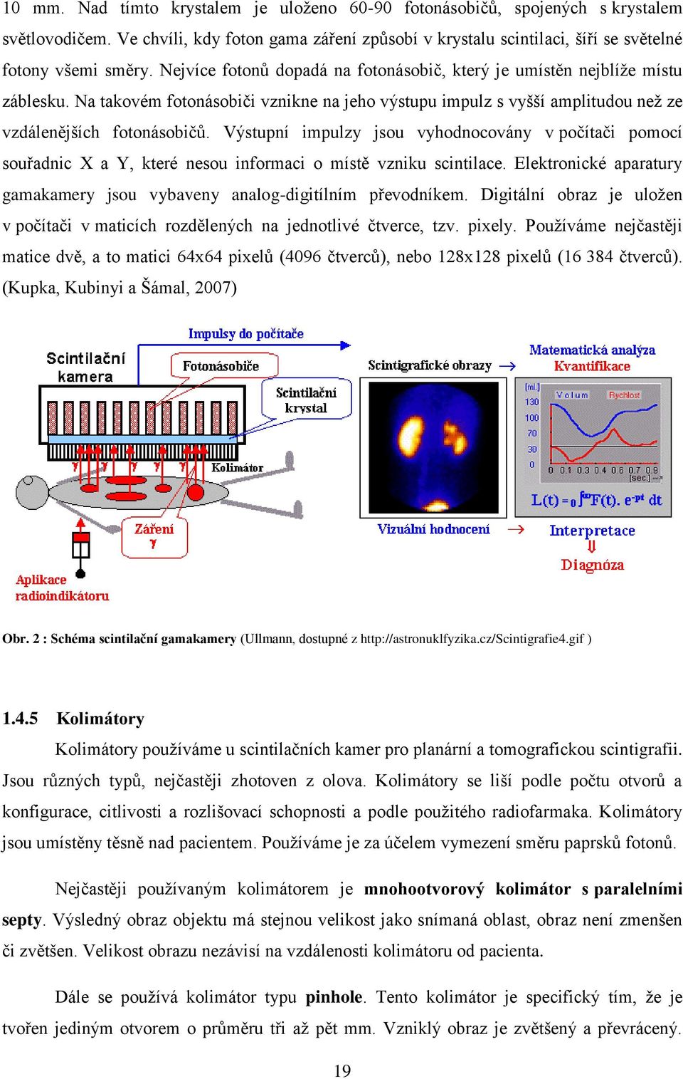 Výstupní impulzy jsou vyhodnocovány v počítači pomocí souřadnic X a Y, které nesou informaci o místě vzniku scintilace. Elektronické aparatury gamakamery jsou vybaveny analog-digitílním převodníkem.