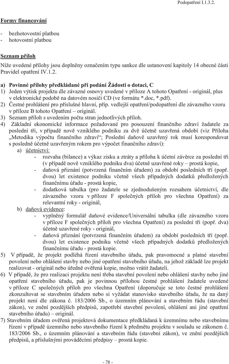 a) Povinné přílohy předkládané při podání Žádosti o dotaci, C 1) Jeden výtisk projektu dle závazné osnovy uvedené v příloze A tohoto Opatření - originál, plus v elektronické podobě na datovém nosiči