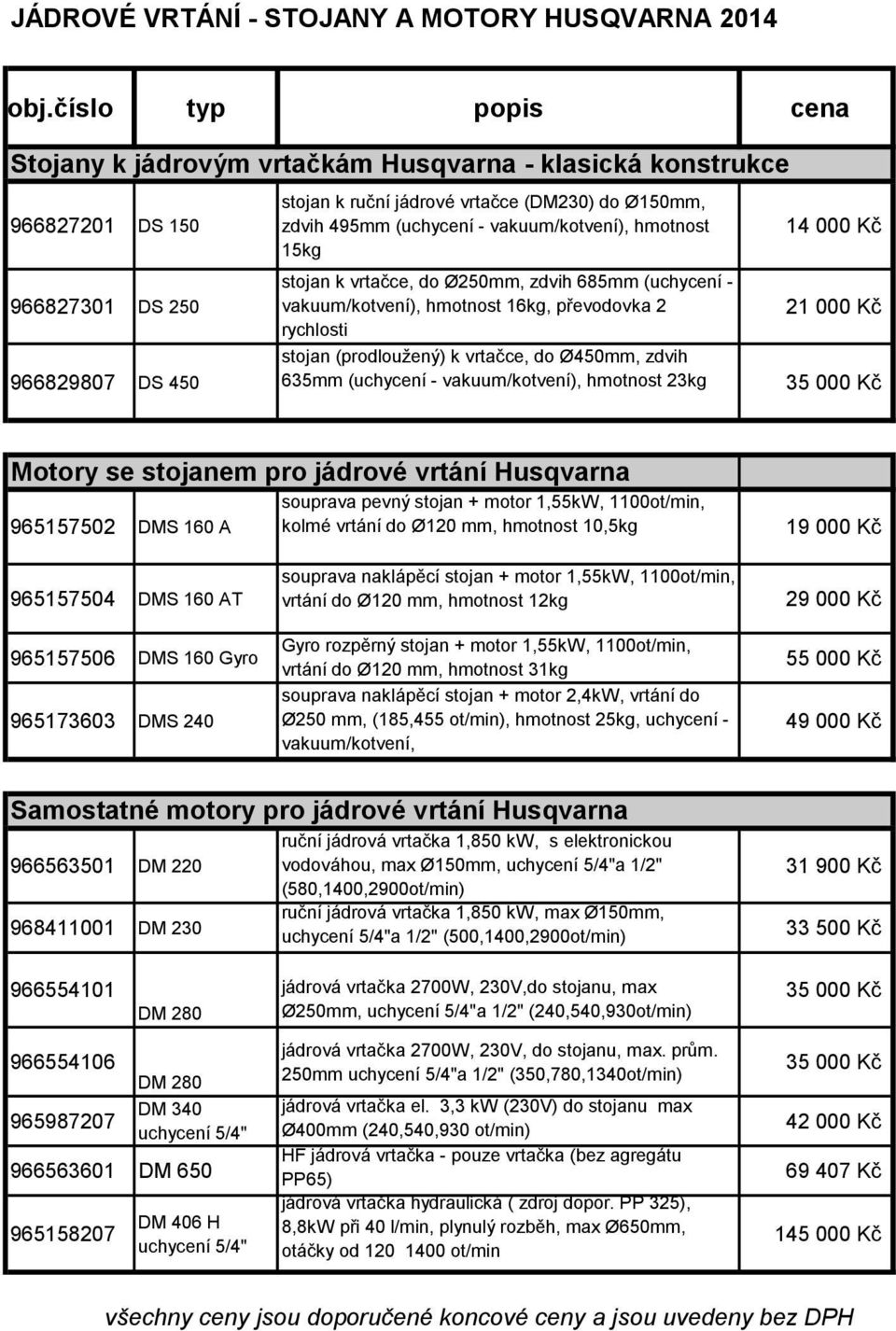 - vakuum/kotvení), hmotnost 15kg stojan k vrtačce, do Ø250, zdvih 685 (uchycení - vakuum/kotvení), hmotnost 16kg, převodovka 2 rychlosti stojan (prodloužený) k vrtačce, do Ø450, zdvih 635 (uchycení -