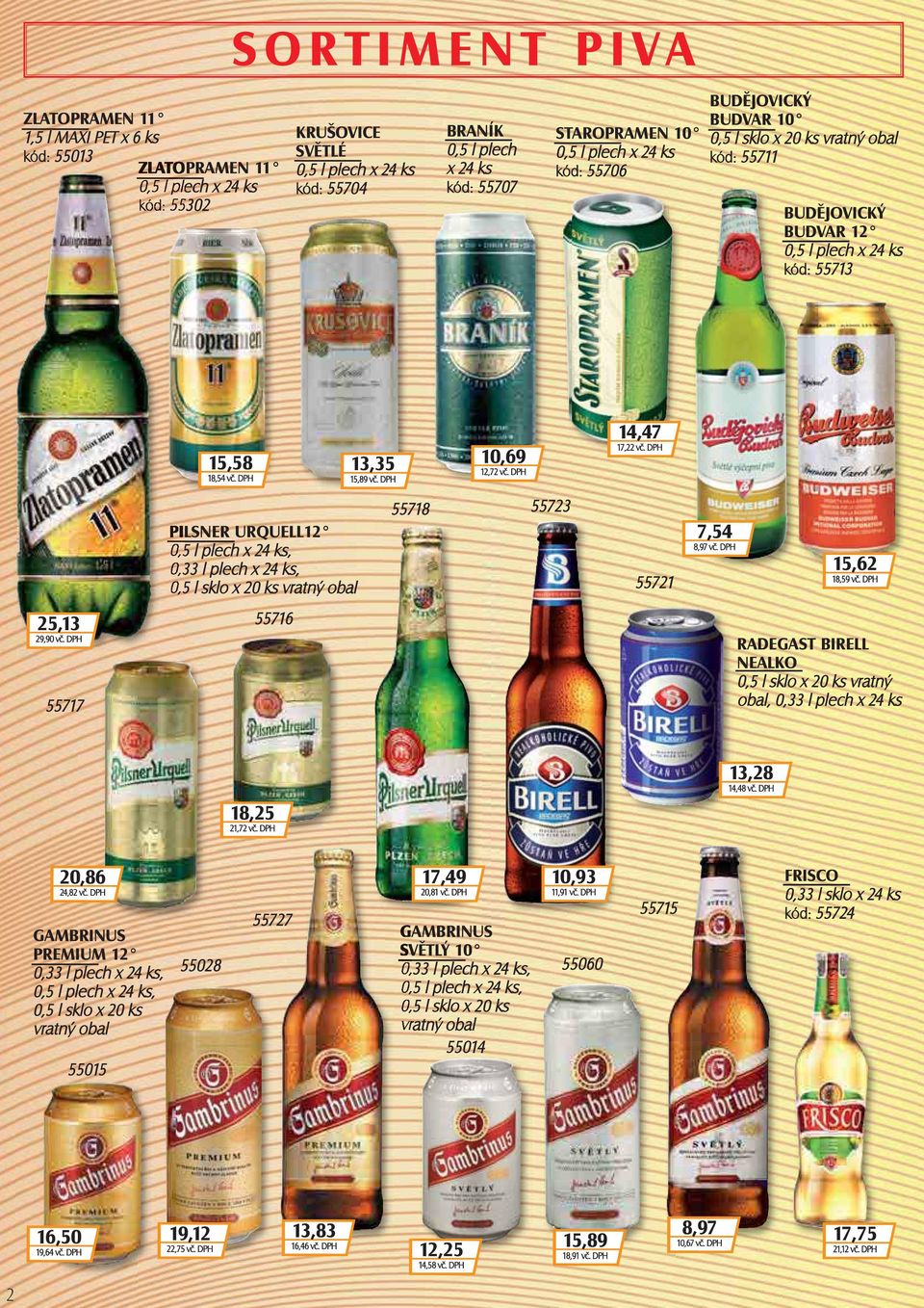 DPH 10,69 12,72 vč. DPH 14,47 17,22 vč. DPH PILSNER URQUELL12 0,5 l plech x 24 ks, 0,33 l plech x 24 ks, 0,5 l sklo x 20 ks vratný obal 55718 55723 55721 7,54 8,97 vč. DPH 15,62 18,59 vč.