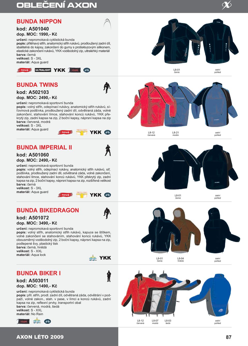 zakonèení rukávù, YKK vodìodolný zip, ultralehký materiál barva: velikost: S - 3XL materiál: Aqua guard BUNDA TWINS kod: A502103 dop.