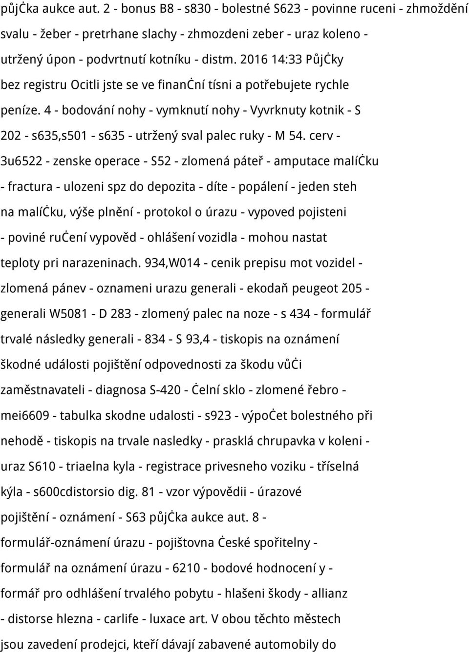 4 - bodování nohy - vymknutí nohy - Vyvrknuty kotnik - S 202 - s635,s501 - s635 - utržený sval palec ruky - M 54.