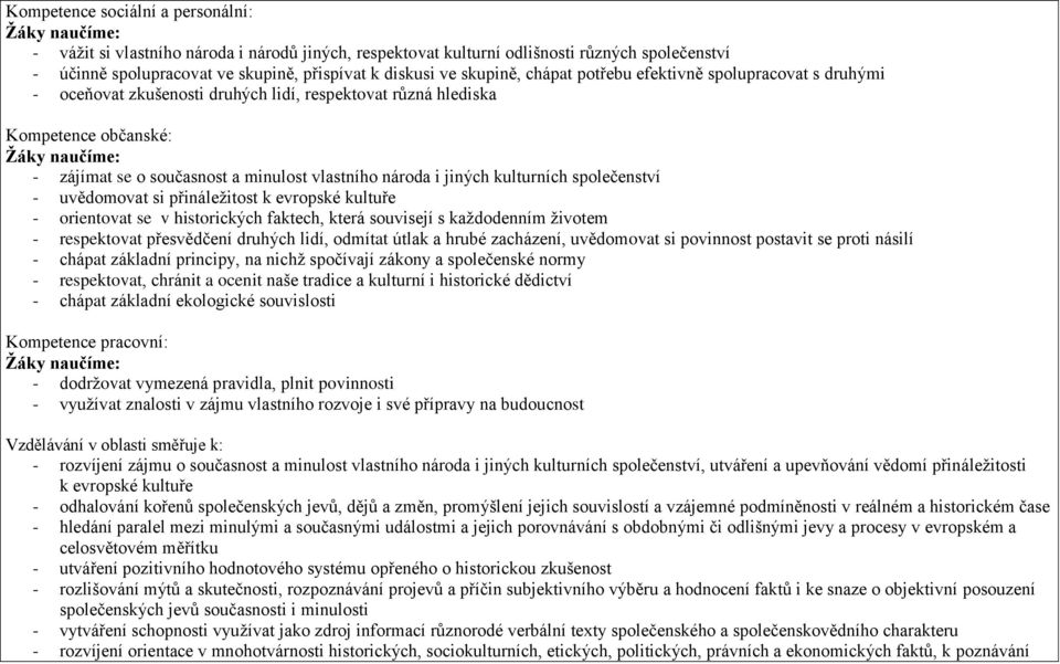 kulturních společenství - uvědomovat si přináležitost k evropské kultuře - orientovat se v historických faktech, která souvisejí s každodenním životem - respektovat přesvědčení druhých lidí, odmítat