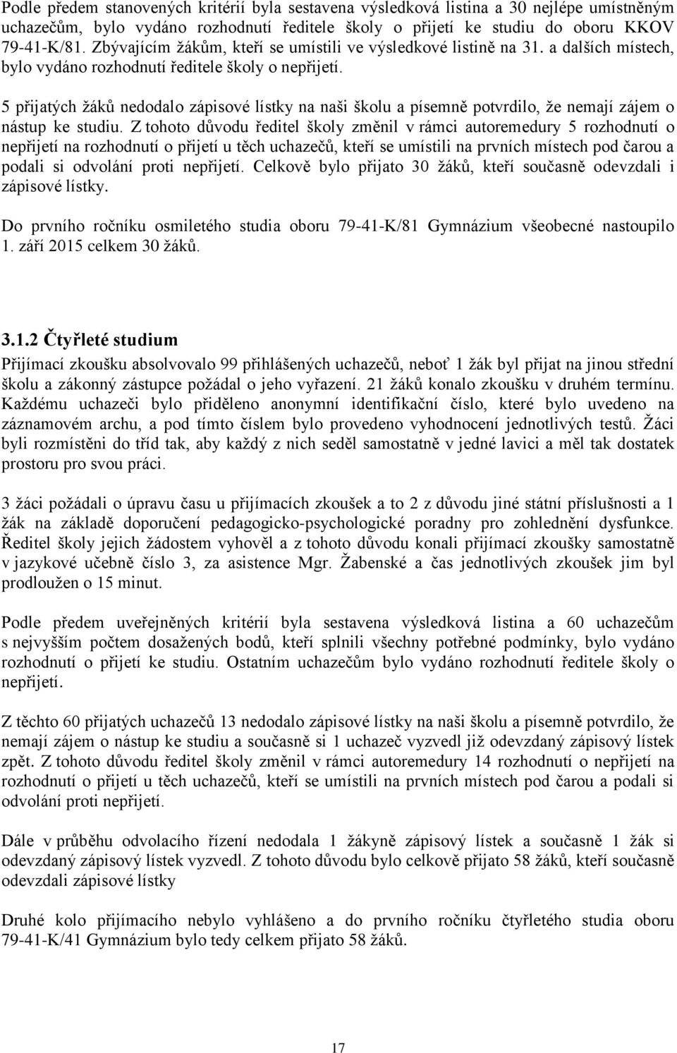 5 přijatých žáků nedodalo zápisové lístky na naši školu a písemně potvrdilo, že nemají zájem o nástup ke studiu.