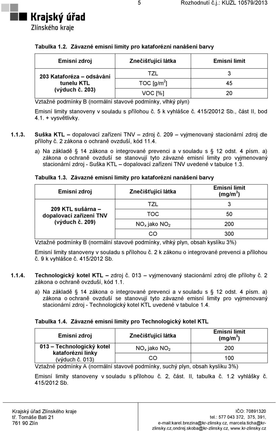 1.1.3. Suška KTL dopalovací zařízeni TNV zdroj č. 209 vyjmenovaný stacionární zdroj dle přílohy č. 2 zákona o ochraně ovzduší, kód 11.4.