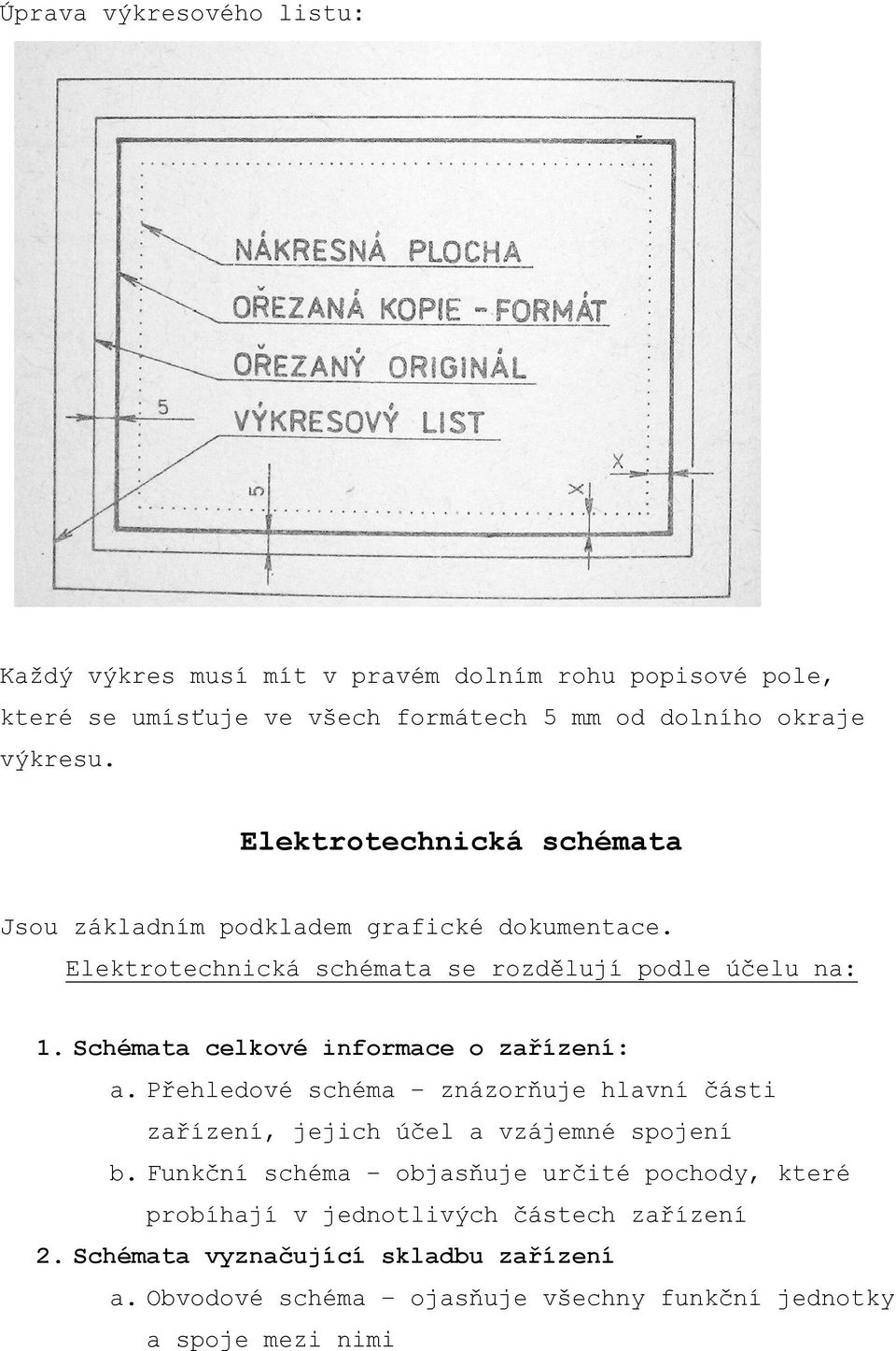 Schémata celkové informace o zařízení: a. Přehledové schéma znázorňuje hlavní části zařízení, jejich účel a vzájemné spojení b.