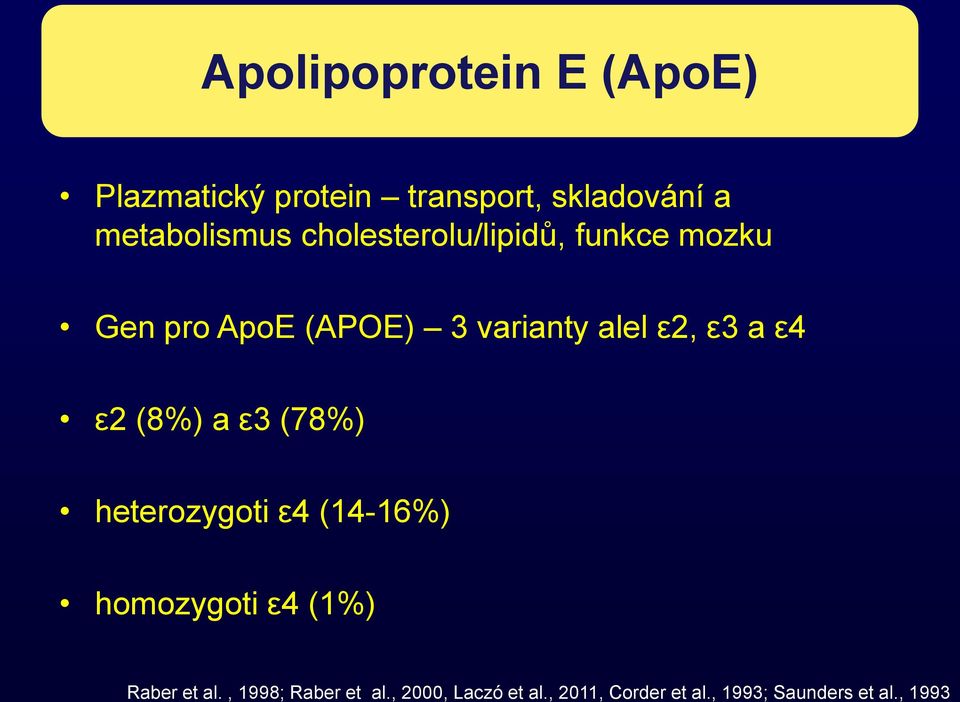 , 1993 Apolipoprotein E (ApoE) Plazmatický protein transport, skladování a