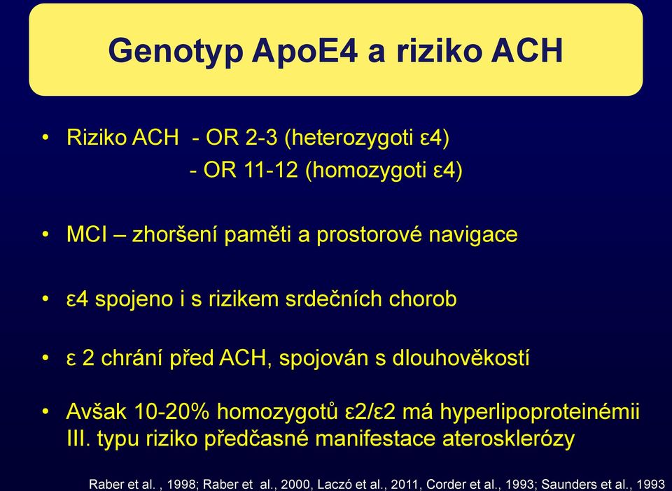 dlouhověkostí Avšak 10-20% homozygotů ε2/ε2 má hyperlipoproteinémii III.