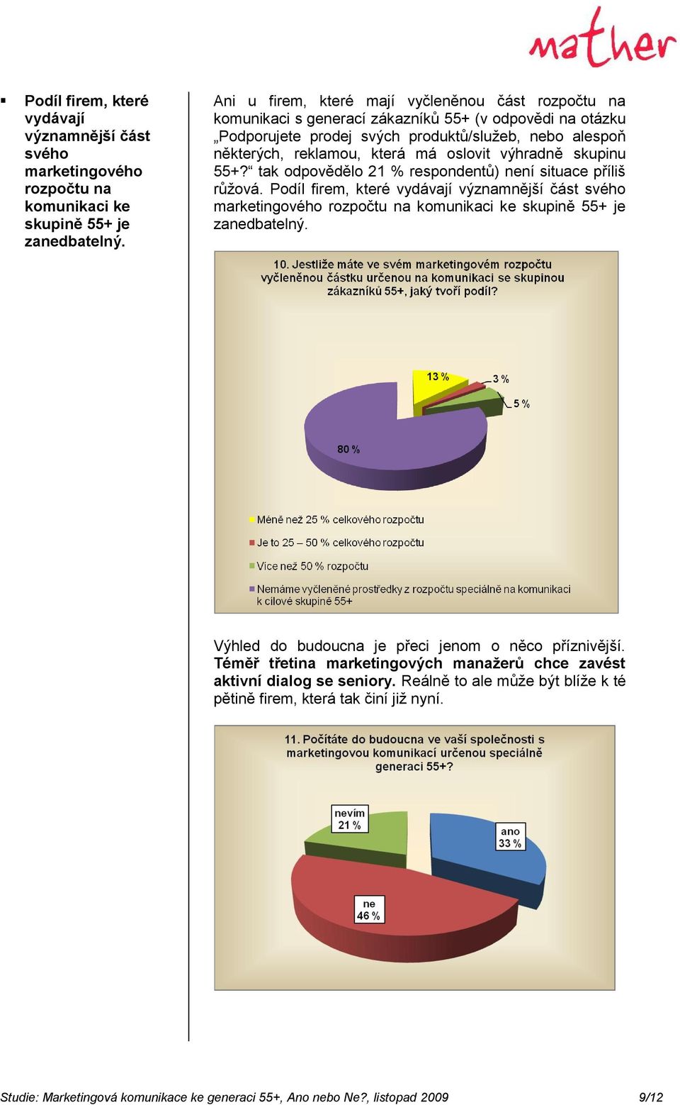 oslovit výhradně skupinu 55+? tak odpovědělo 21 % respondentů) není situace příliš růžová.  Výhled do budoucna je přeci jenom o něco příznivější.