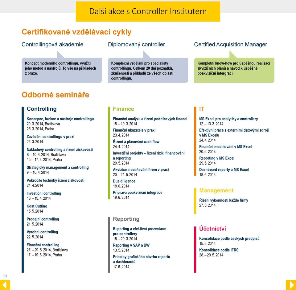 Kompletní know-how pro úspěšnou realizaci akvizičních plánů a návod k úspěšné poakviziční intergraci. Odborné semináře Controlling Koncepce, funkce a nástroje controllingu 20. 3. 2014, Bratislava 25.