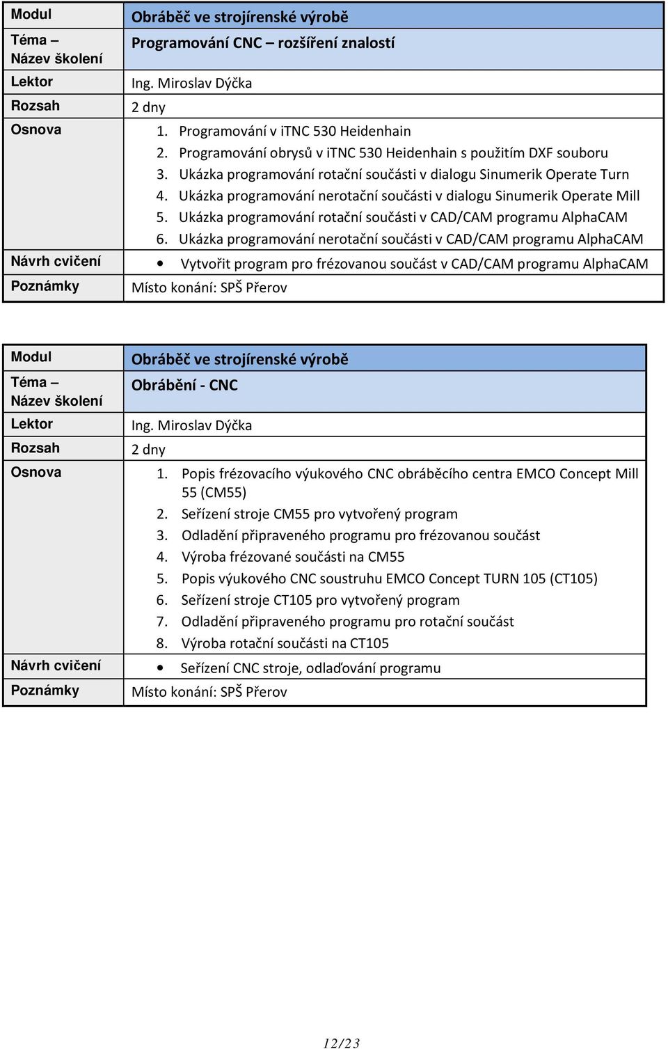 Ukázka programování nerotační součásti v dialogu Sinumerik Operate Mill 5. Ukázka programování rotační součásti v CAD/CAM programu AlphaCAM 6.