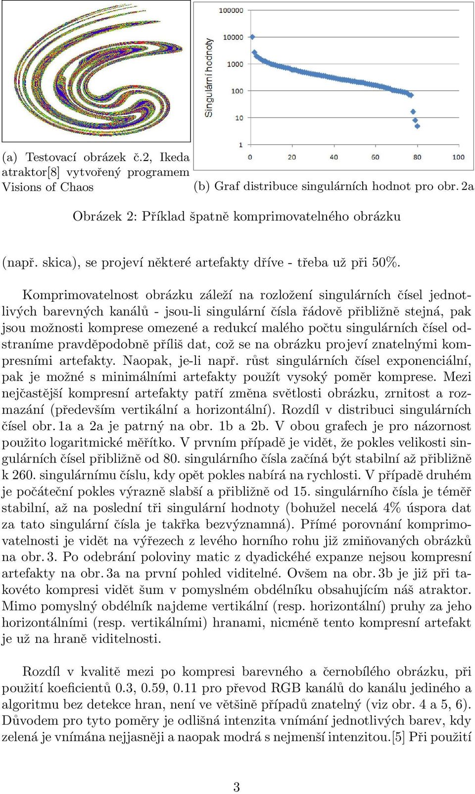 Komprimovatelnost obrázku záleží na rozložení singulárních čísel jednotlivých barevných kanálů - jsou-li singulární čísla řádově přibližně stejná, pak jsou možnosti komprese omezené a redukcí malého