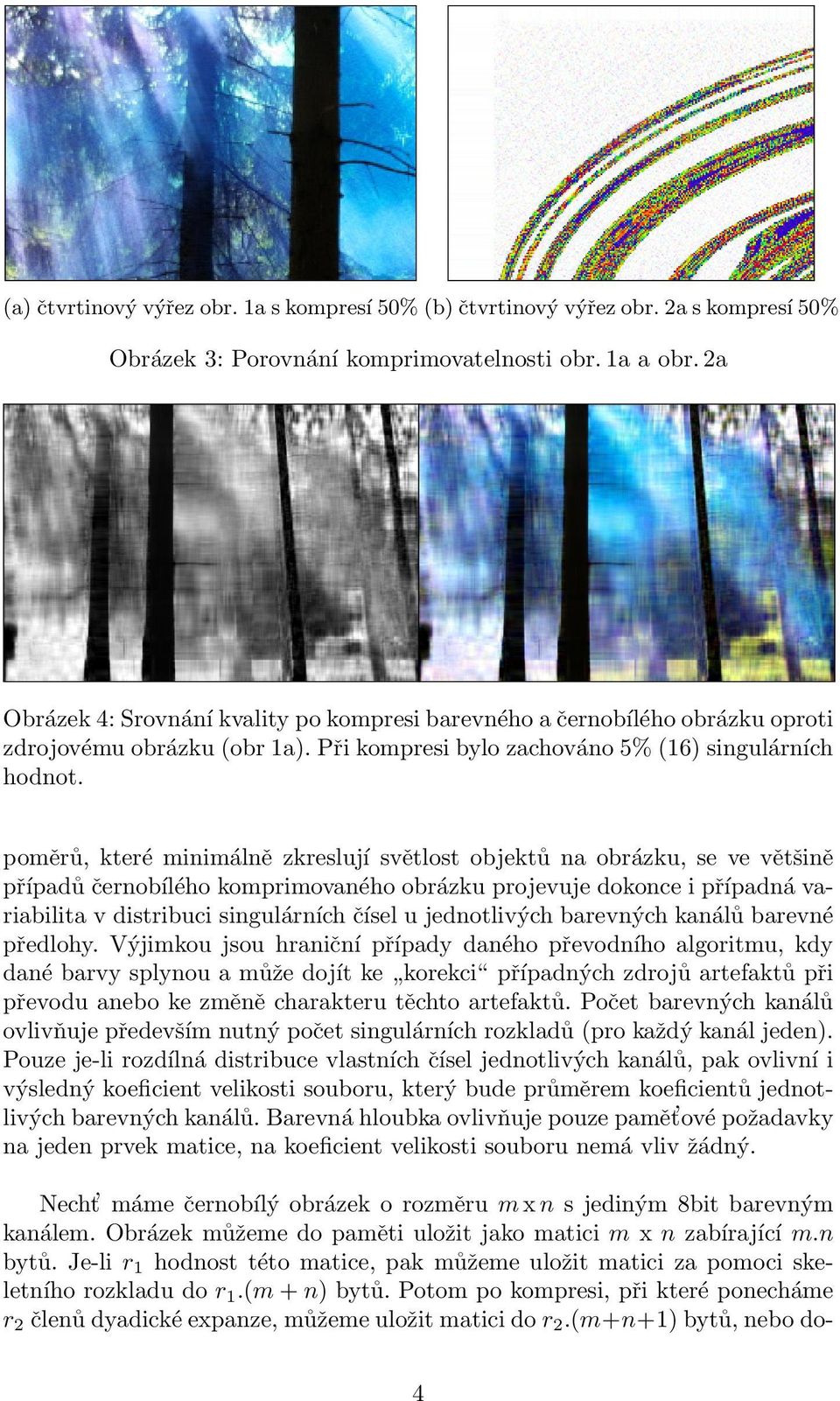 poměrů, které minimálně zkreslují světlost objektů na obrázku, se ve většině případů černobílého komprimovaného obrázku projevuje dokonce i případná variabilita v distribuci singulárních čísel u