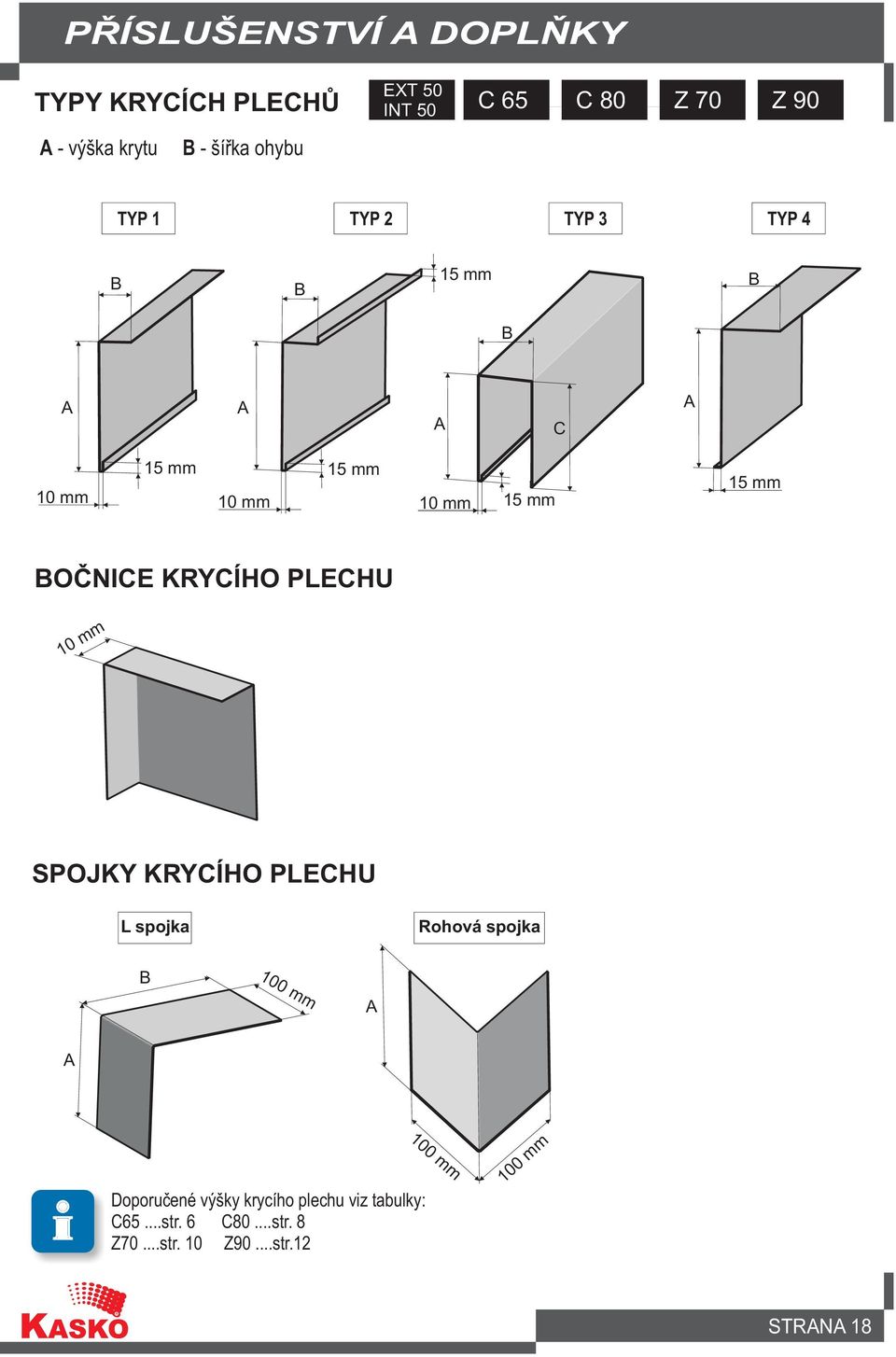 SPOJKY KRYCÍHO PLECHU L spojka B Rohová spojka 0m m A A 0 m m m 00 m 1 Doporuèené