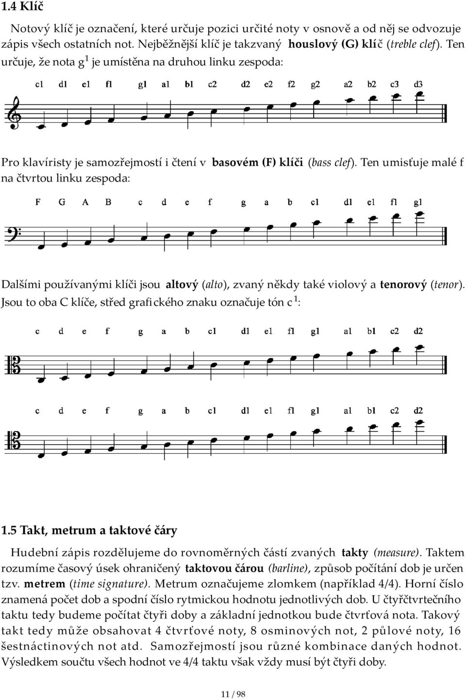 tenumisťujemaléf načtvrtoulinkuzespoda: Dalšímipoužívanýmiklíčijsou altový(alto),zvanýněkdytakéviolovýatenorový(tenor). JsoutoobaCklíče,středgraﬁckéhoznakuoznačujetónc 1: 1.