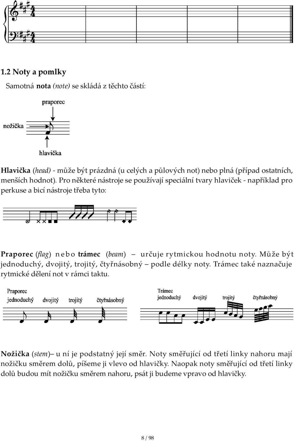 určujerytmickouhodnotunoty.můžebýt jednoduchý,dvojitý,trojitý,čtyřnásobný podledélkynoty.trámectakénaznačuje rytmickédělenínotvrámcitaktu.
