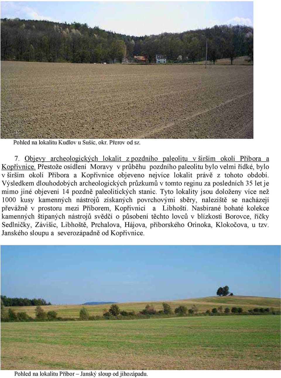 Výsledkem dlouhodobých archeologických průzkumů v tomto reginu za posledních 35 let je mimo jiné objevení 14 pozdně paleolitických stanic.