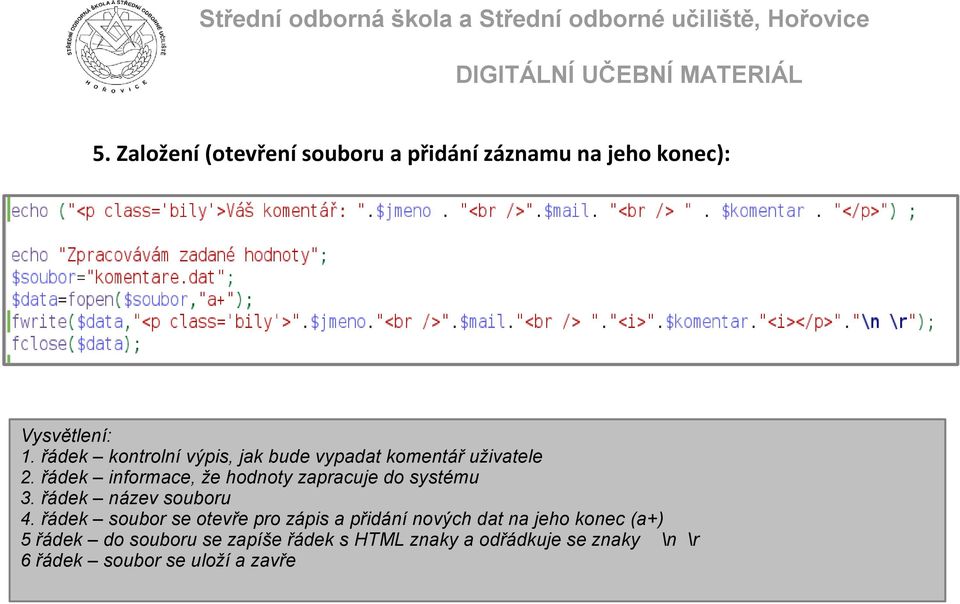 řádek informace, že hodnoty zapracuje do systému 3. řádek název souboru 4.