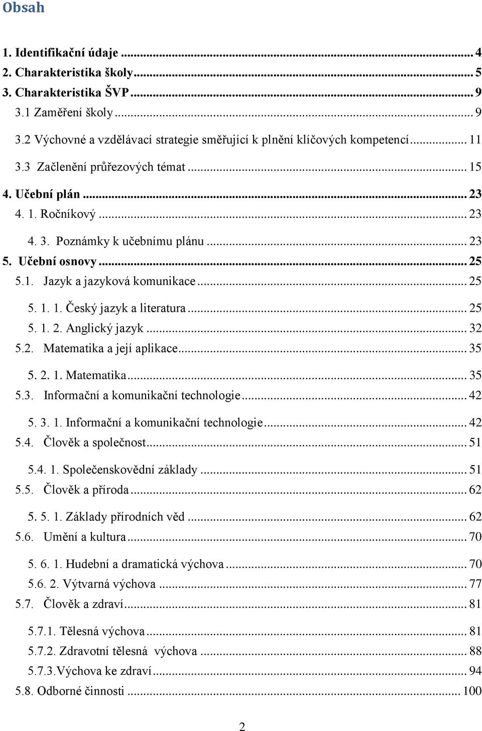 .. 25 5. 1. 2. Anglický jazyk... 32 5.2. Matematika a její aplikace... 35 5. 2. 1. Matematika... 35 5.3. Informační a komunikační technologie... 42 5. 3. 1. Informační a komunikační technologie... 42 5.4. Člověk a společnost.