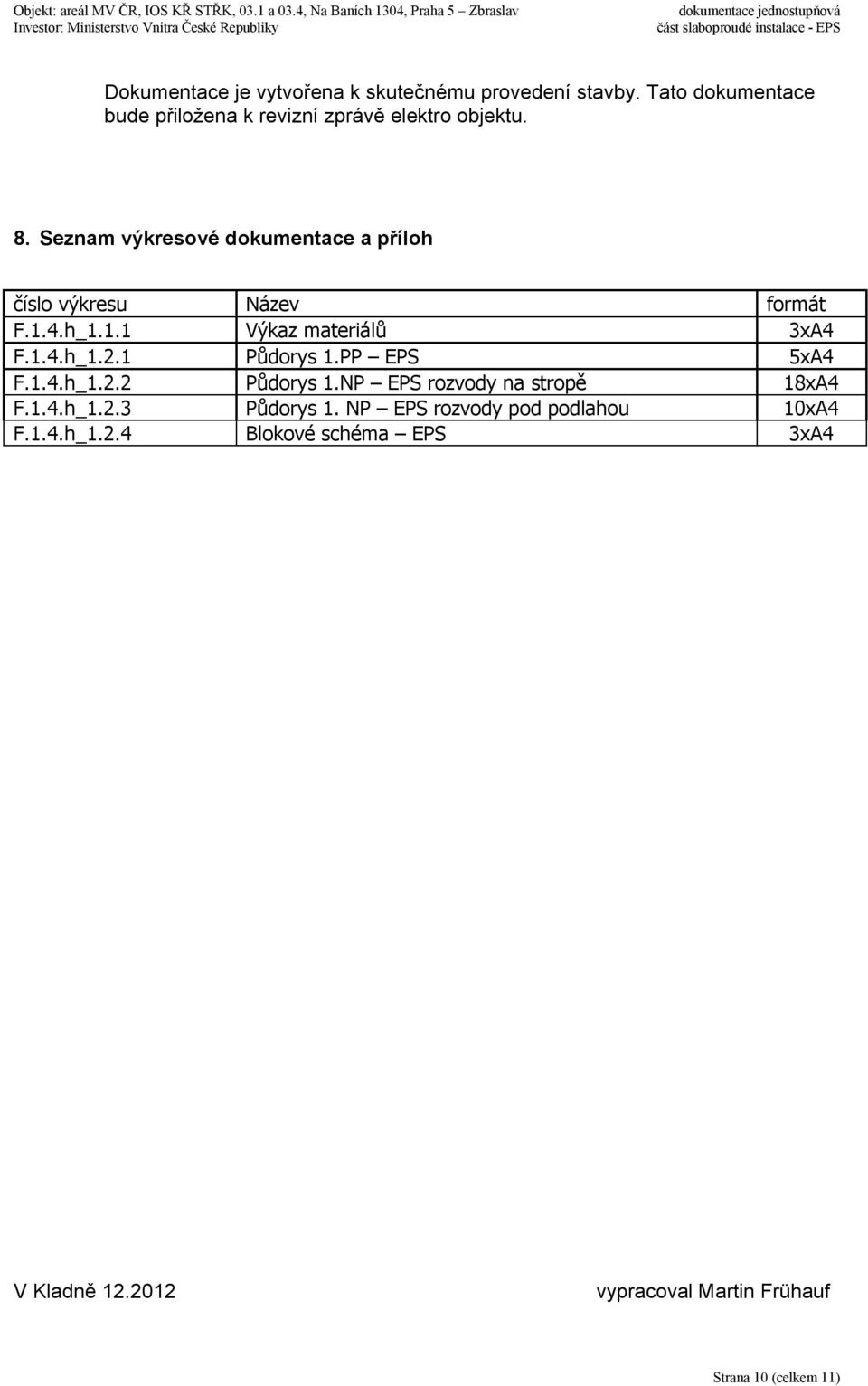 Seznam výkresové dokumentace a příloh číslo výkresu Název formát F.1.4.h_1.1.1 Výkaz materiálů 3xA4 F.1.4.h_1.2.