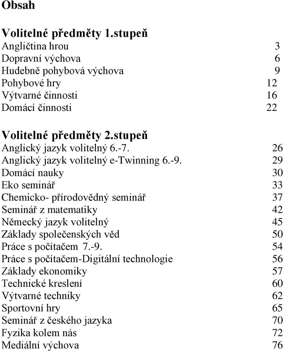 stupeň Anglický jazyk volitelný 6.-7. 26 Anglický jazyk volitelný e-twinning 6.-9.