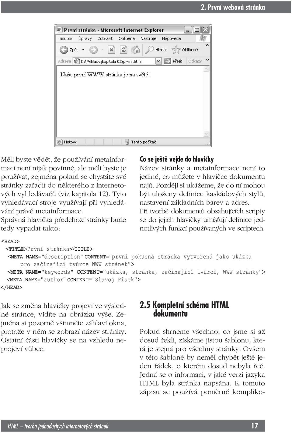 Správná hlavička předchozí stránky bude tedy vypadat takto: Co se ještě vejde do hlavičky Název stránky a metainformace není to jediné, co můžete v hlavičce dokumentu najít.