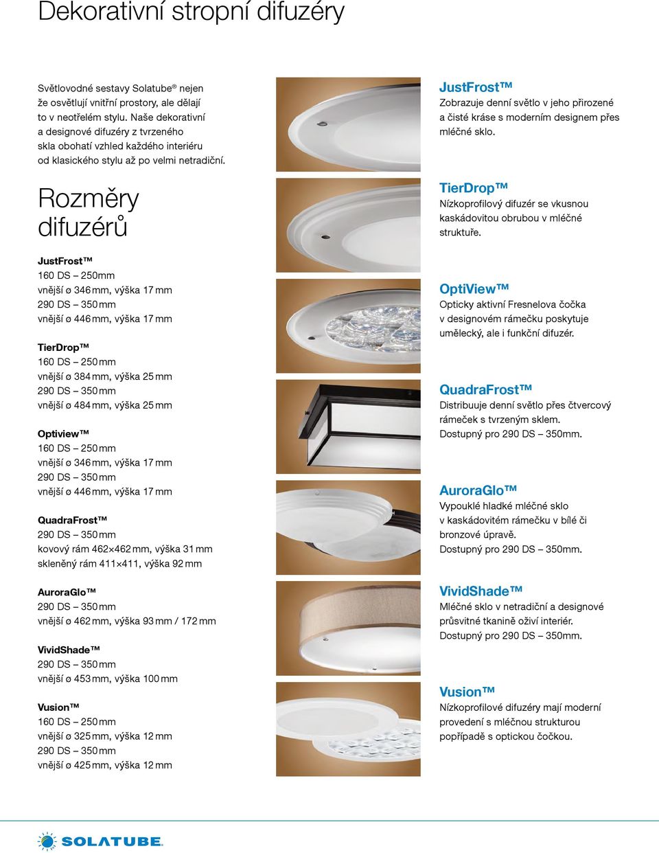 Rozměry difuzérů JustFrost 160 DS 250mm vnější ø 346 mm, výška 17 mm vnější ø 446 mm, výška 17 mm TierDrop 160 DS 250 mm vnější ø 384 mm, výška 25 mm vnější ø 484 mm, výška 25 mm Optiview 160 DS 250