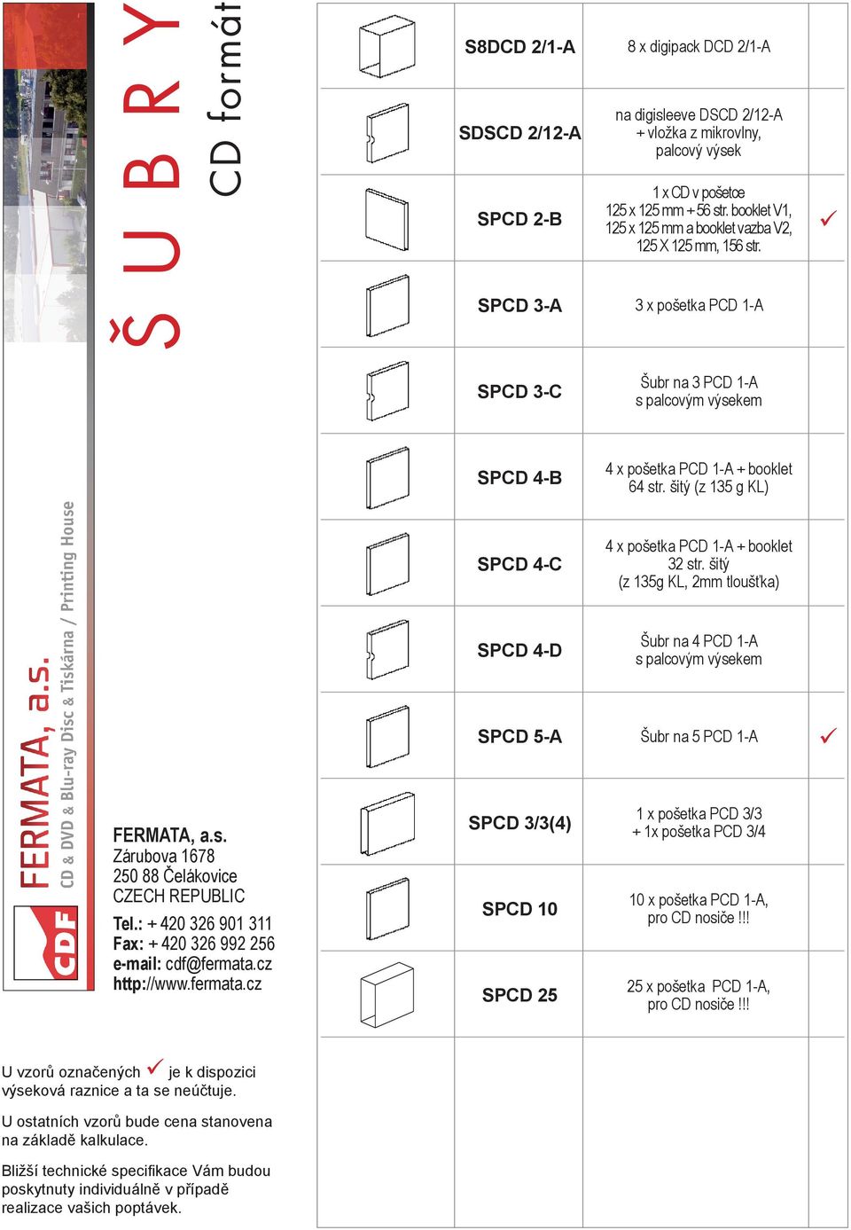 SPCD 3-A 3 x pošetka PCD 1-A SPCD 3-C Šubr na 3 PCD 1-A s palcovým výsekem SPCD 4-B 4 x pošetka PCD 1-A + booklet 64 str.