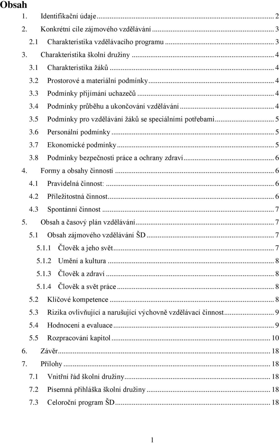 .. 5 3.6 Personální podmínky... 5 3.7 Ekonomické podmínky... 5 3.8 Podmínky bezpečnosti práce a ochrany zdraví... 6 4. Formy a obsahy činností... 6 4.1 Pravidelná činnost:... 6 4.2 Příležitostná činnost.