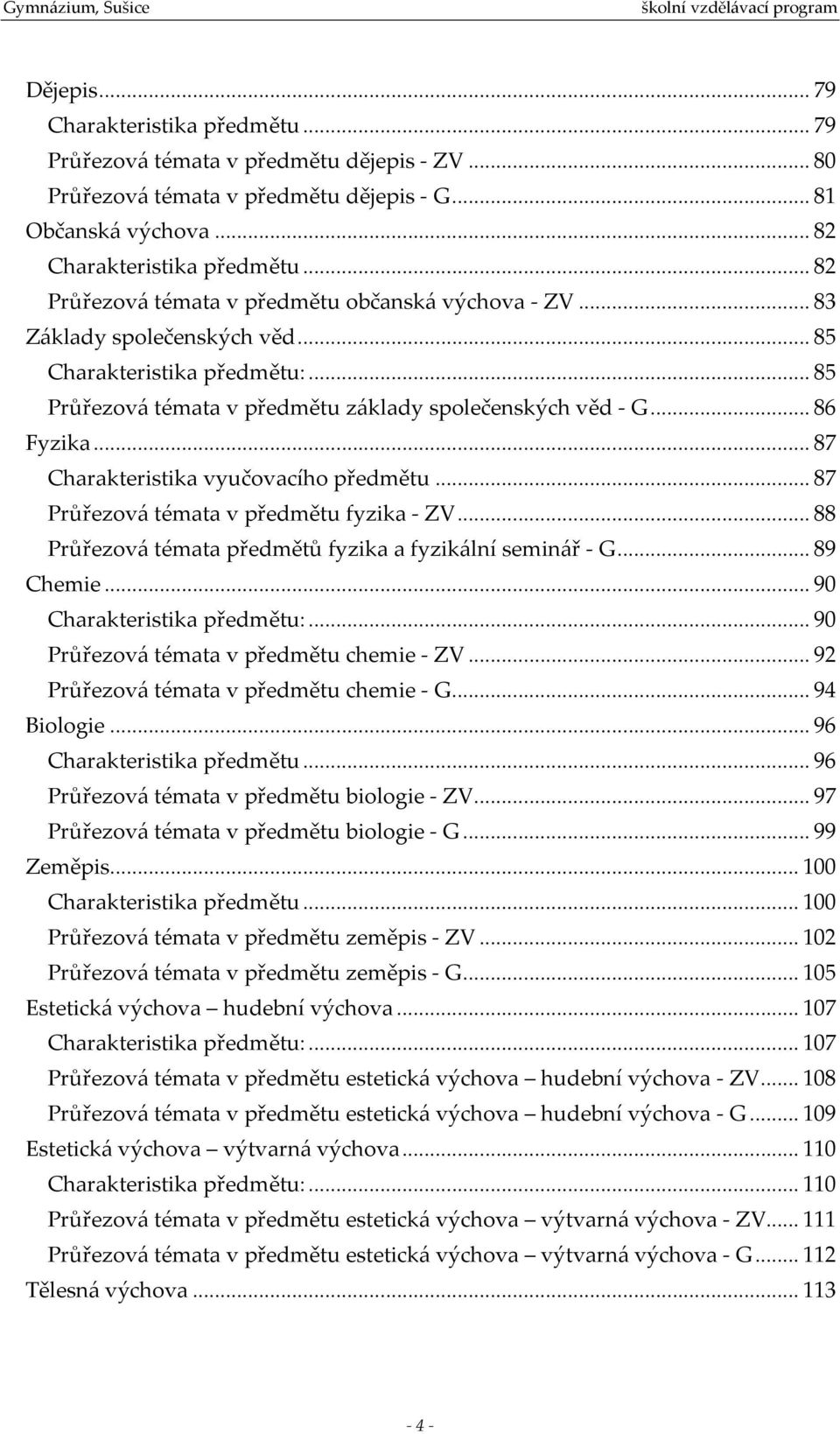 .. 87 Charakteristika vyučovacího předmětu... 87 Průřezová témata v předmětu fyzika - ZV... 88 Průřezová témata předmětů fyzika a fyzikální seminář - G... 89 Chemie... 90 Charakteristika předmětu:.