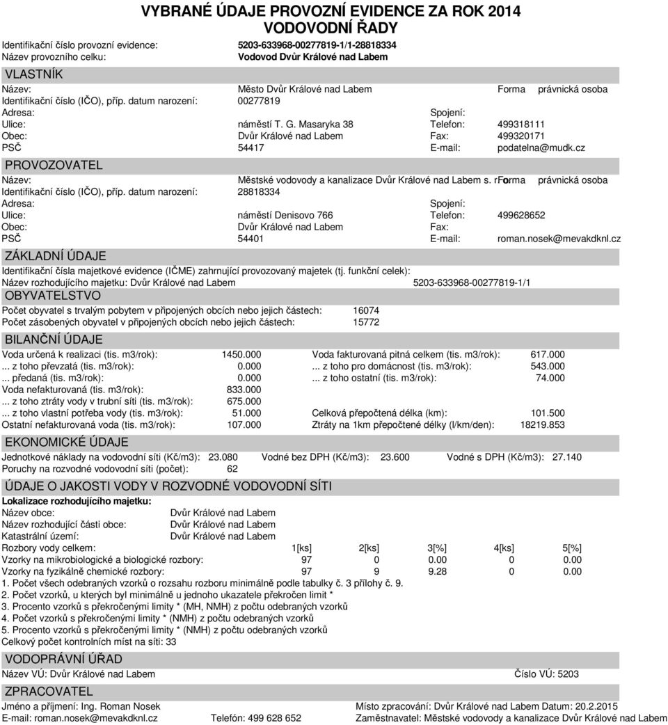 realizaci (tis. m3/rok): 145 Voda fakturovaná pitná celkem (tis. m3/rok): 617.000... z toho převzatá (tis. m3/rok):... z toho pro domácnost (tis. m3/rok): 543.000... předaná (tis. m3/rok):... z toho ostatní (tis.