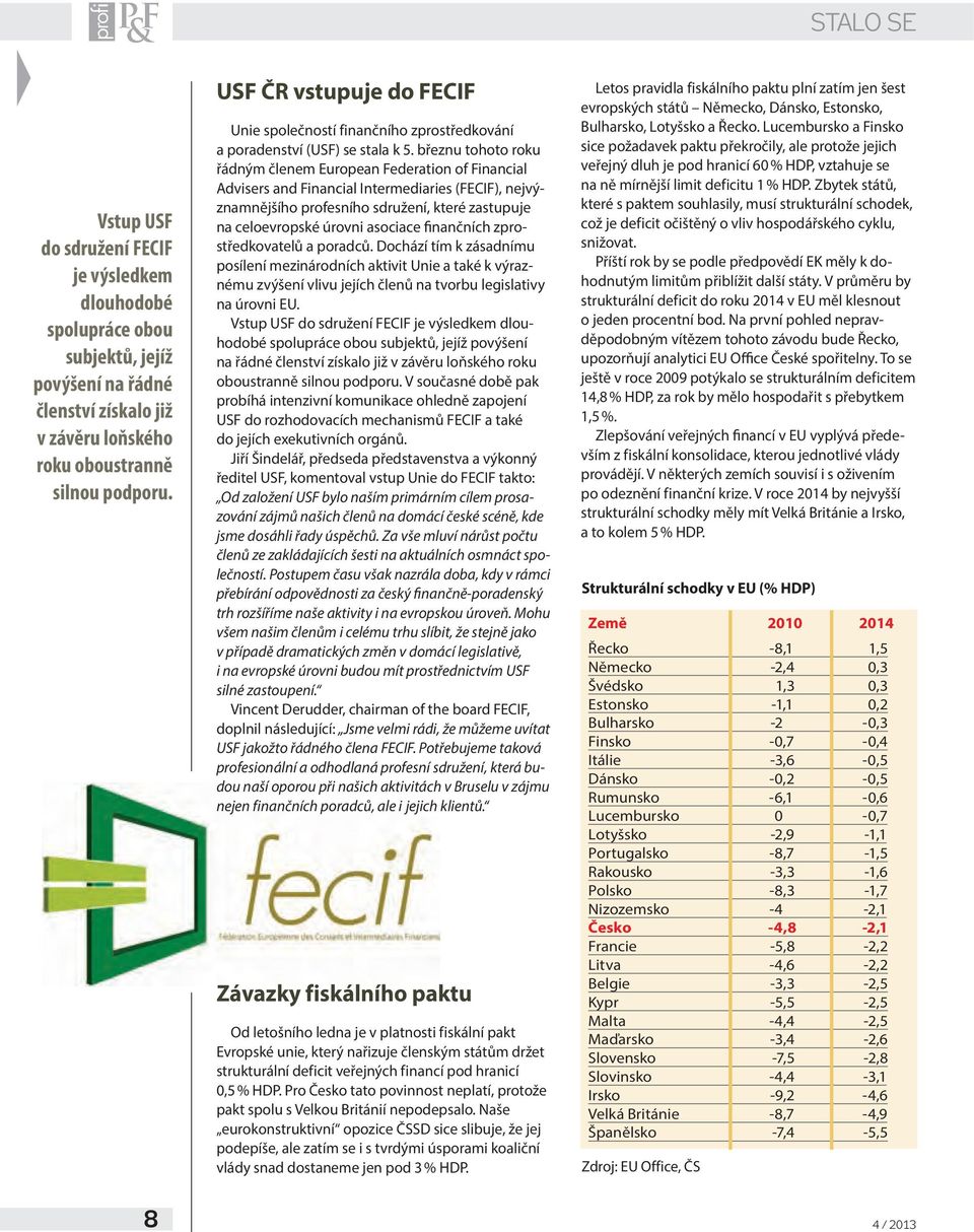 březnu tohoto roku řádným členem European Federation of Financial Advisers and Financial Intermediaries (FECIF), nejvýznamnějšího profesního sdružení, které zastupuje na celoevropské úrovni asociace