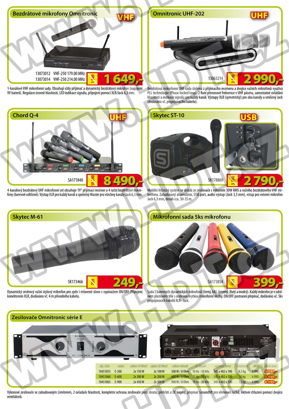 Chord Q-4 8 490,- 4-kanálový bezdrátový UHF mikrofonní set obsahuje 19 přijímací receiver a 4 ruční bezdrátové mikrofony (barevně odlišené).