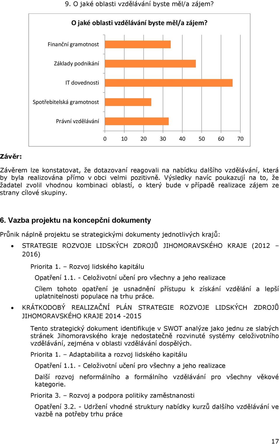 Finanční gramotnost Základy podnikání IT dovednosti Spotřebitelská gramotnost Právní vzdělávání 0 10 20 30 40 50 60 70 Závěr: Závěrem lze konstatovat, že dotazovaní reagovali na nabídku dalšího